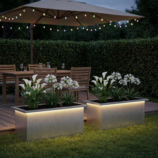 Sodo vazonas su LED 2 vnt. Sidabrinė 30 x 60 x 30 cm