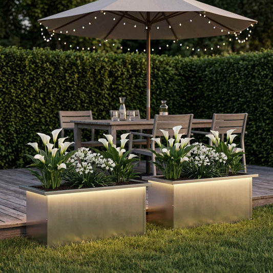 Sodo vazonas su LED 2 vnt. Sidabrinė 30 x 60 x 30 cm