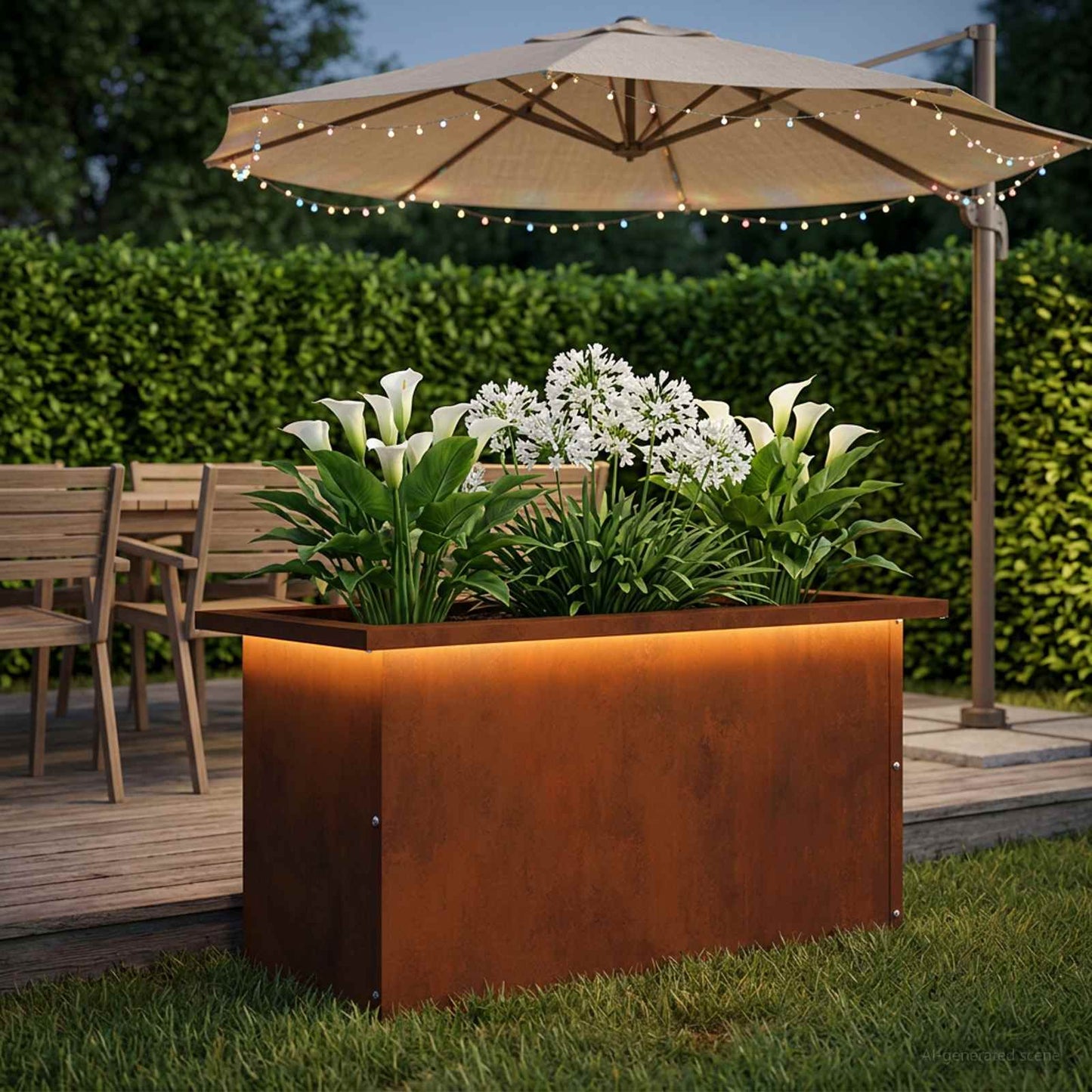 Sodo vazonas su LED Rūdijanti 30 x 60 x 30 cm