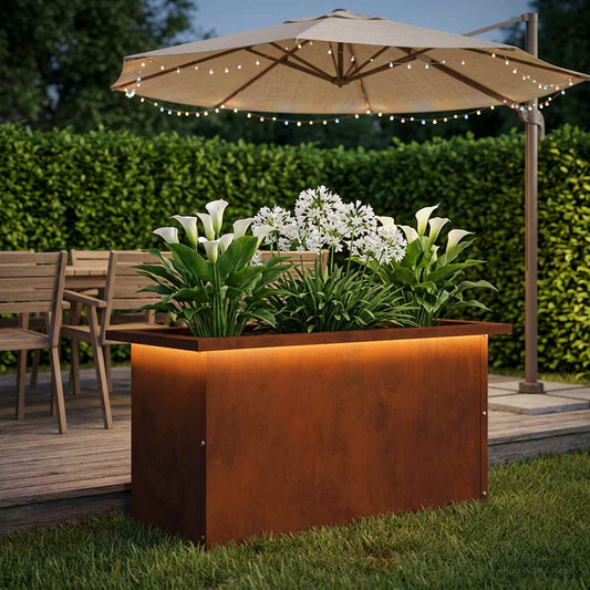 Sodo vazonas su LED Rūdijanti 30 x 60 x 30 cm