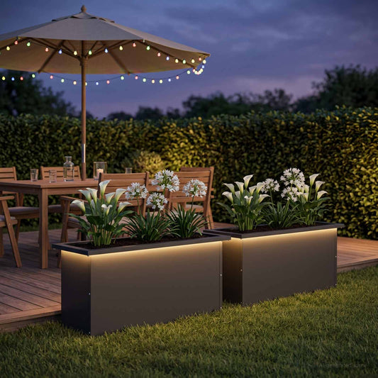 Sodo vazonas su LED 2 vnt. Juoda 30 x 80 x 30 cm Plienas
