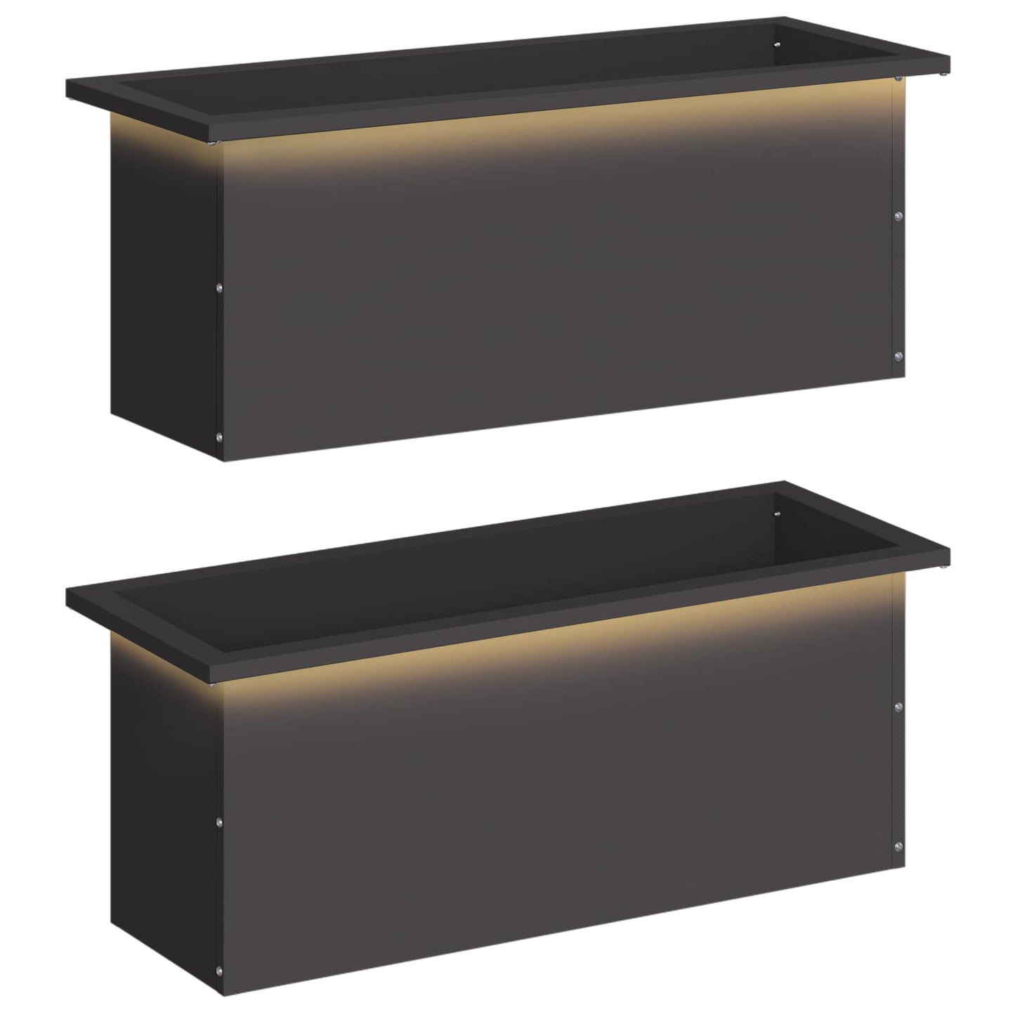 Sodo vazonas su LED 2 vnt. Juoda 30 x 80 x 30 cm Plienas
