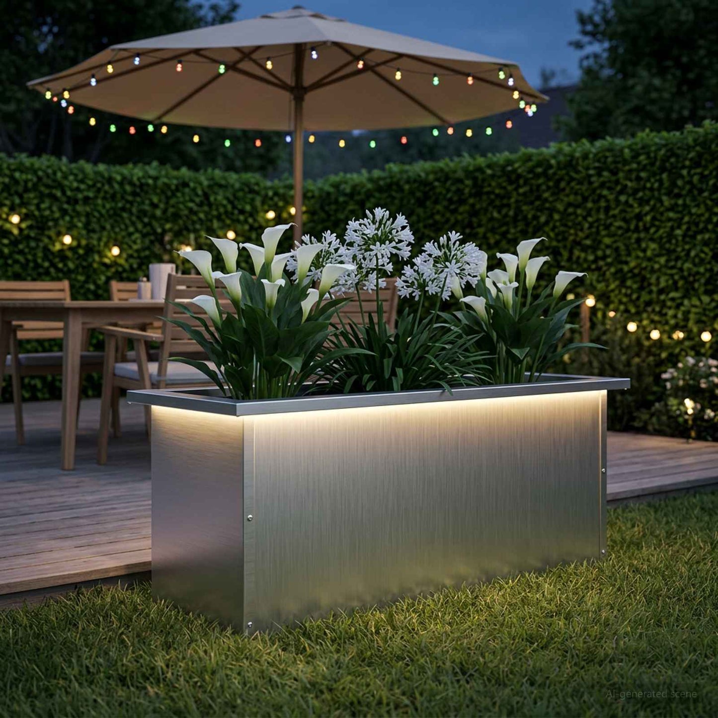 Sodo vazonas su LED Balta 30 x 80 x 30 cm Plienas