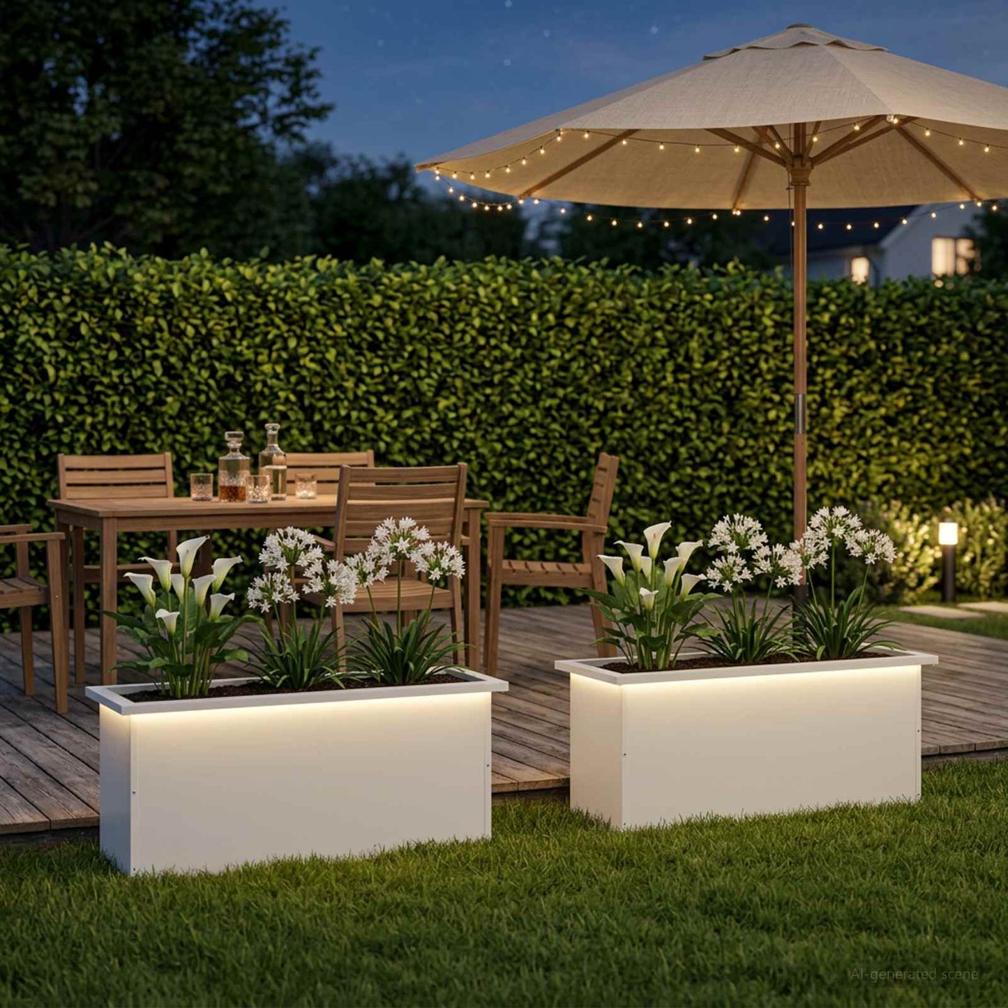Sodo vazonas su LED 2 vnt. Balta 30 x 80 x 30 cm Plienas