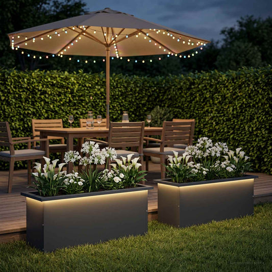 Sodo vazonas su LED 2 vnt. Antracitas 30 x 80 x 30 cm Plienas