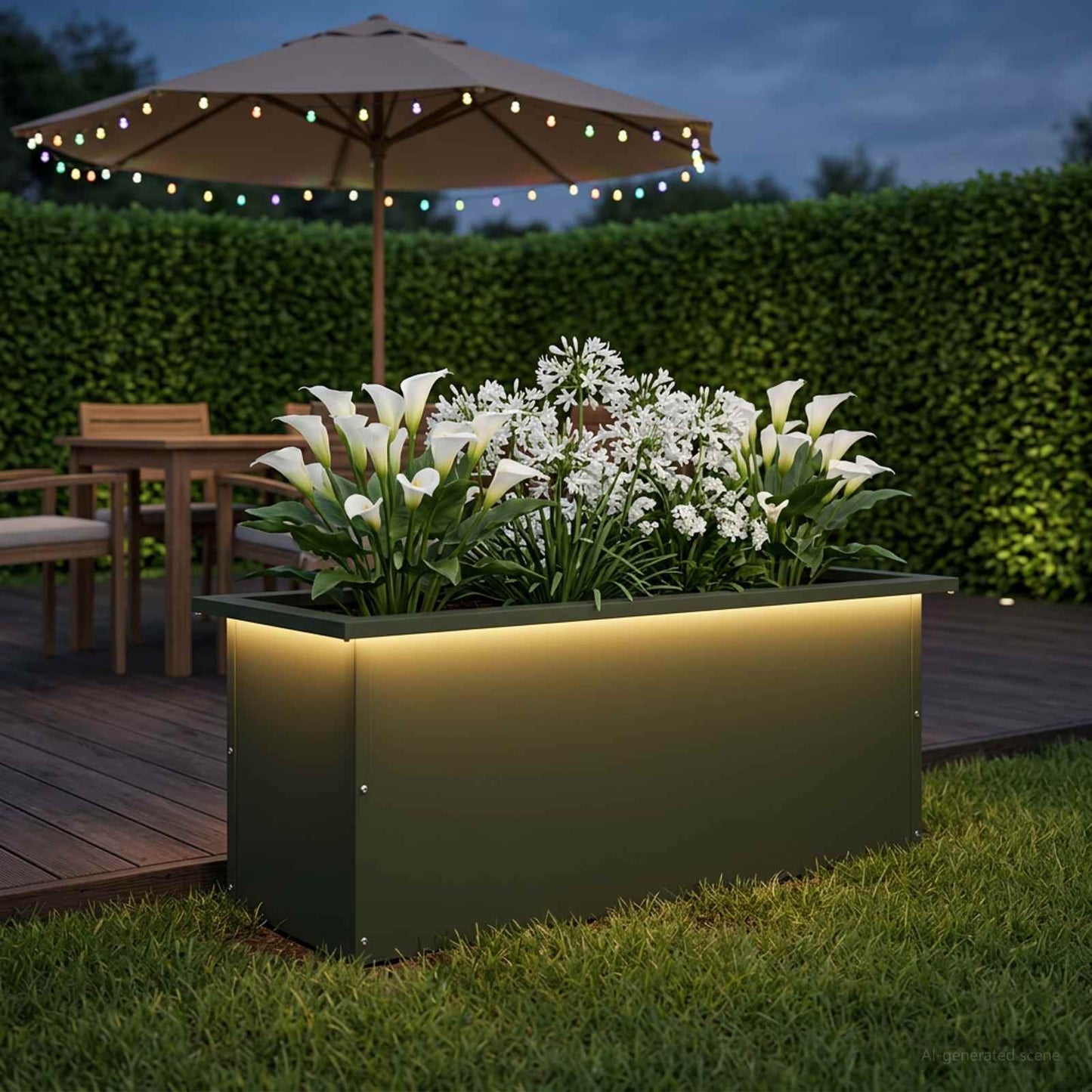 Sodo vazonas su LED Alyvuogių žalia 30 x 80 x 30 cm Plienas