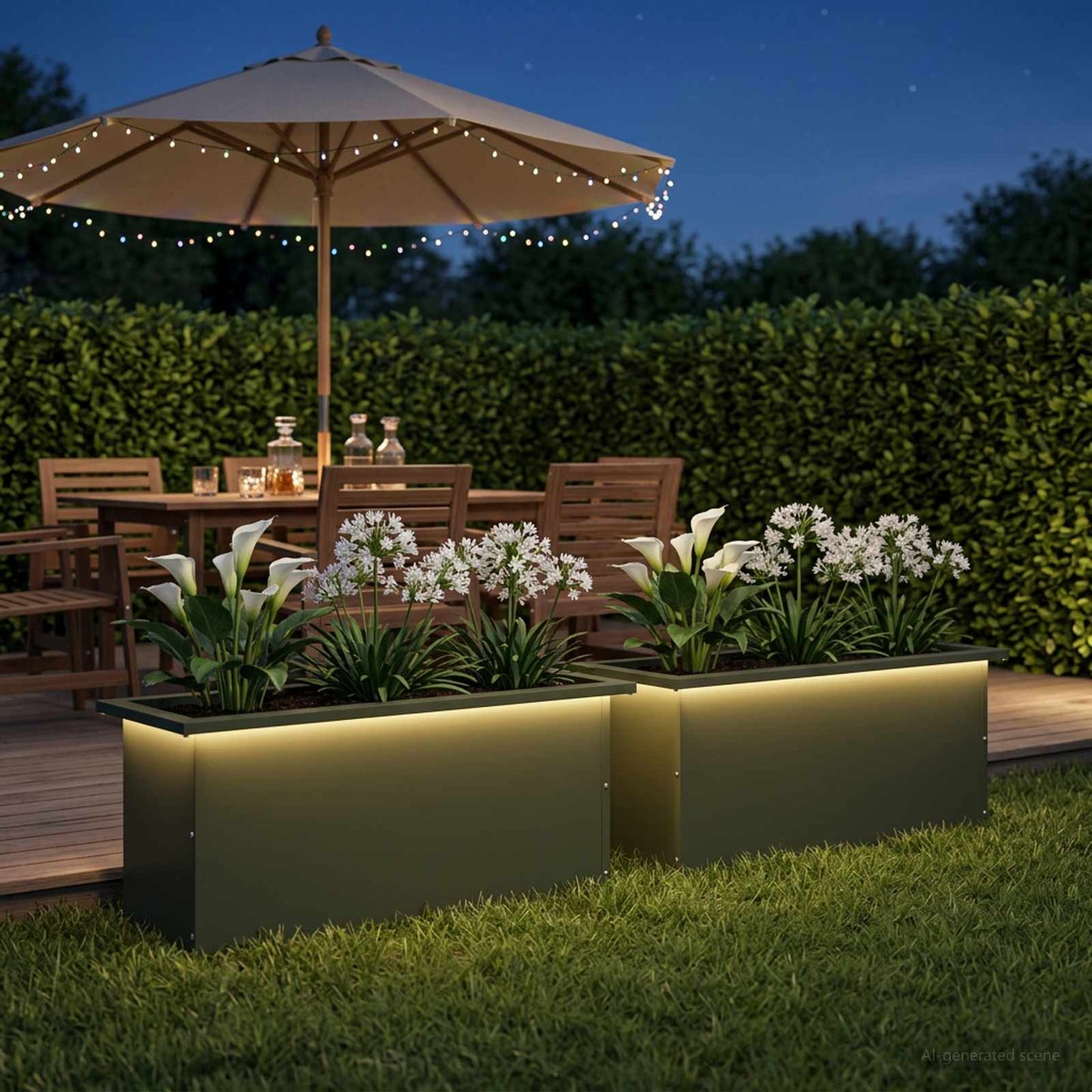 Sodo vazonas su LED 2 vnt. Alyvuogių žalia 30 x 80 x 30 cm