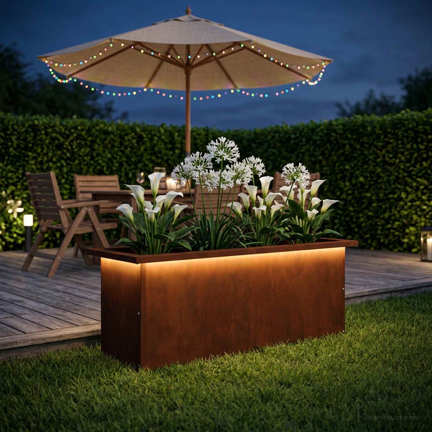 Sodo vazonas su LED Rūdijanti 30 x 80 x 30 cm