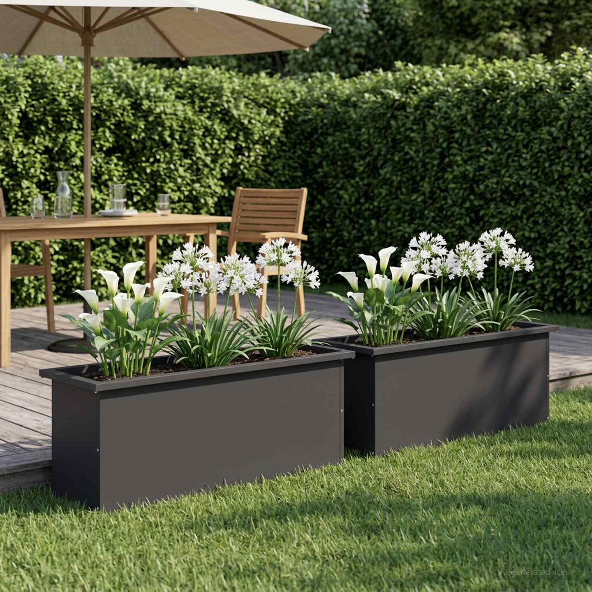 Sodo vazonas su LED 2 vnt. Juoda 30 x 100 x 30 cm Plienas