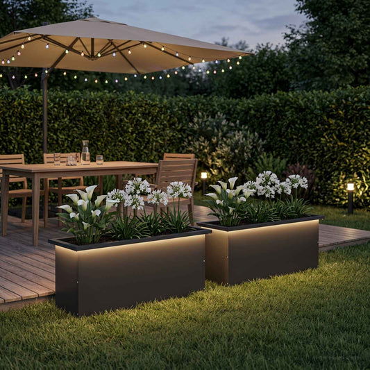 Sodo vazonas su LED 2 vnt. Juoda 30 x 100 x 30 cm Plienas