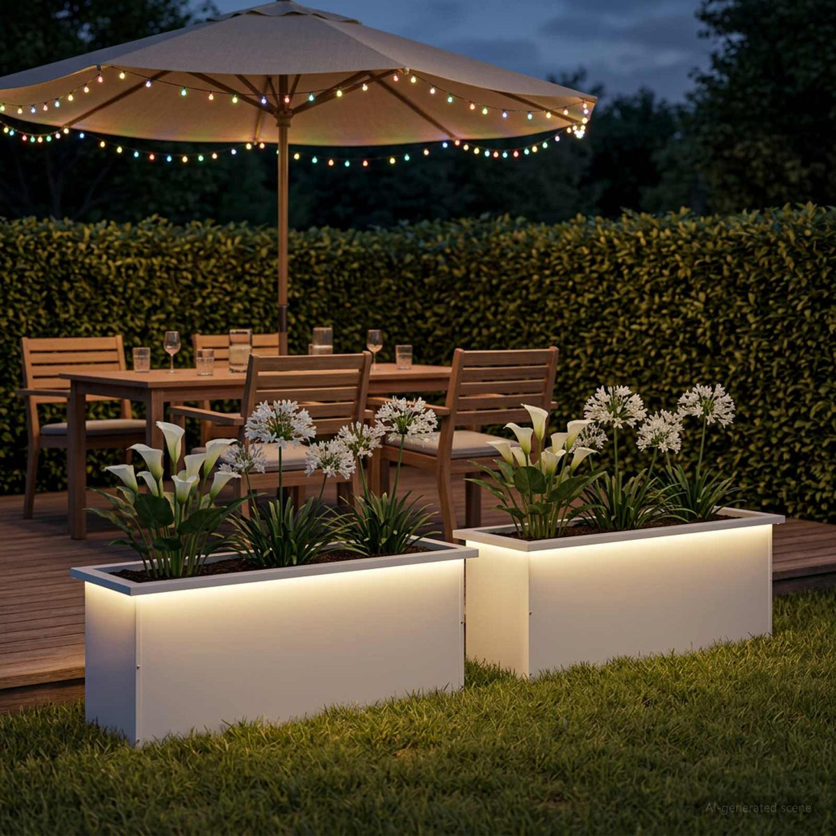 Sodo vazonas su LED 2 vnt. Balta 30 x 100 x 30 cm Plienas