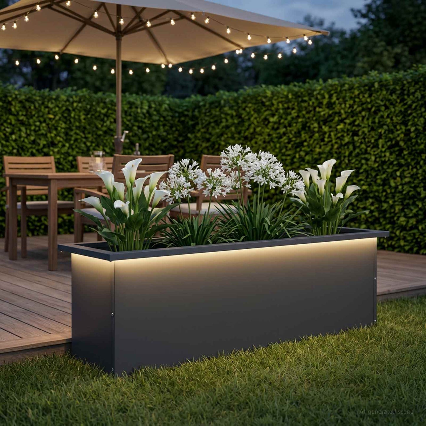 Sodo vazonas su LED Antracitas 30 x 100 x 30 cm Plienas