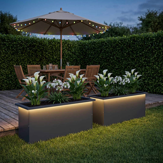 Sodo vazonas su LED 2 vnt. Antracitas 30 x 100 x 30 cm Plienas