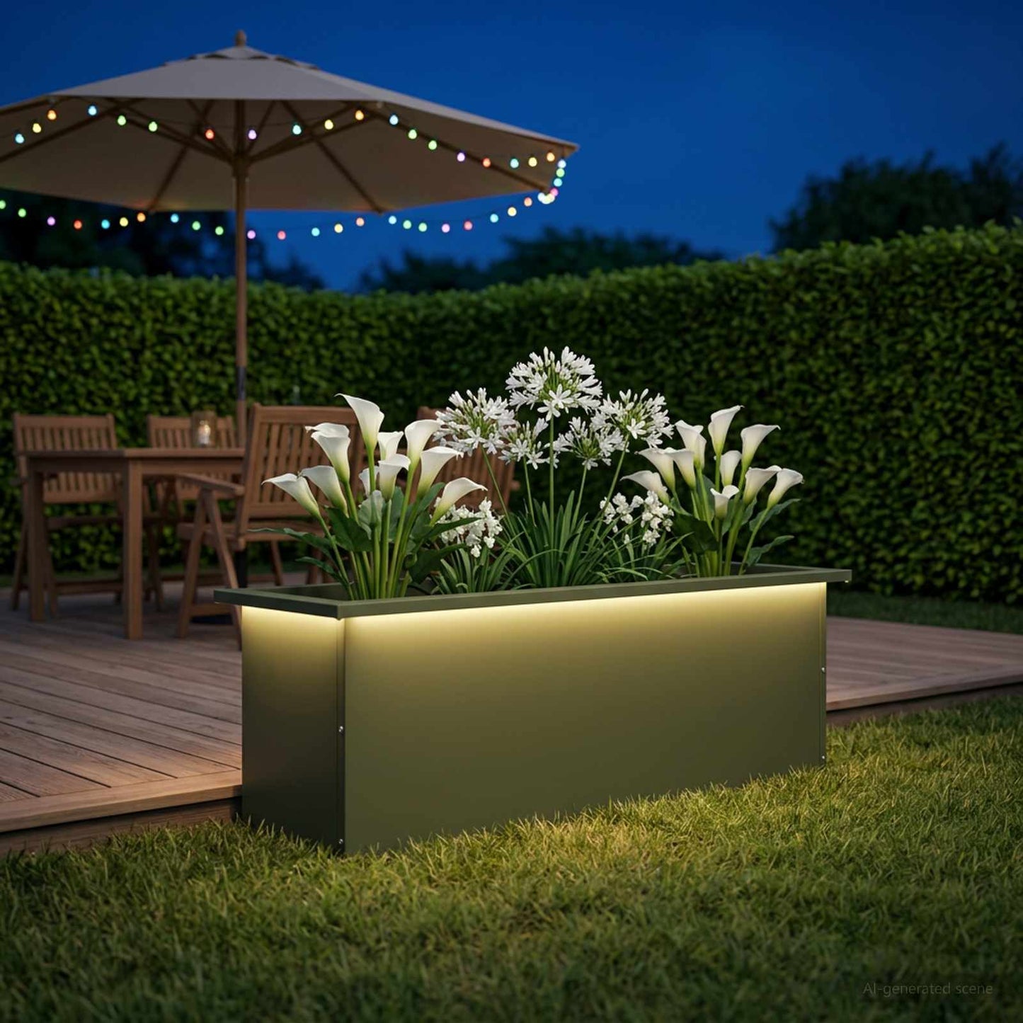 Sodo vazonas su LED Alyvuogių žalia 30 x 100 x 30 cm Plienas