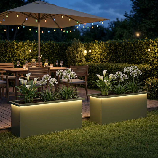 Sodo vazonas su LED 2 vnt. Alyvuogių žalia 30 x 100 x 30 cm