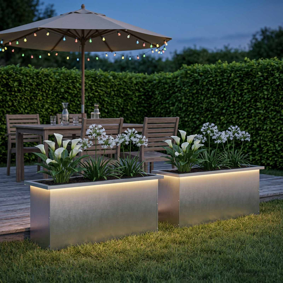 Sodo vazonas su LED 2 vnt. Sidabrinė 30 x 100 x 30 cm