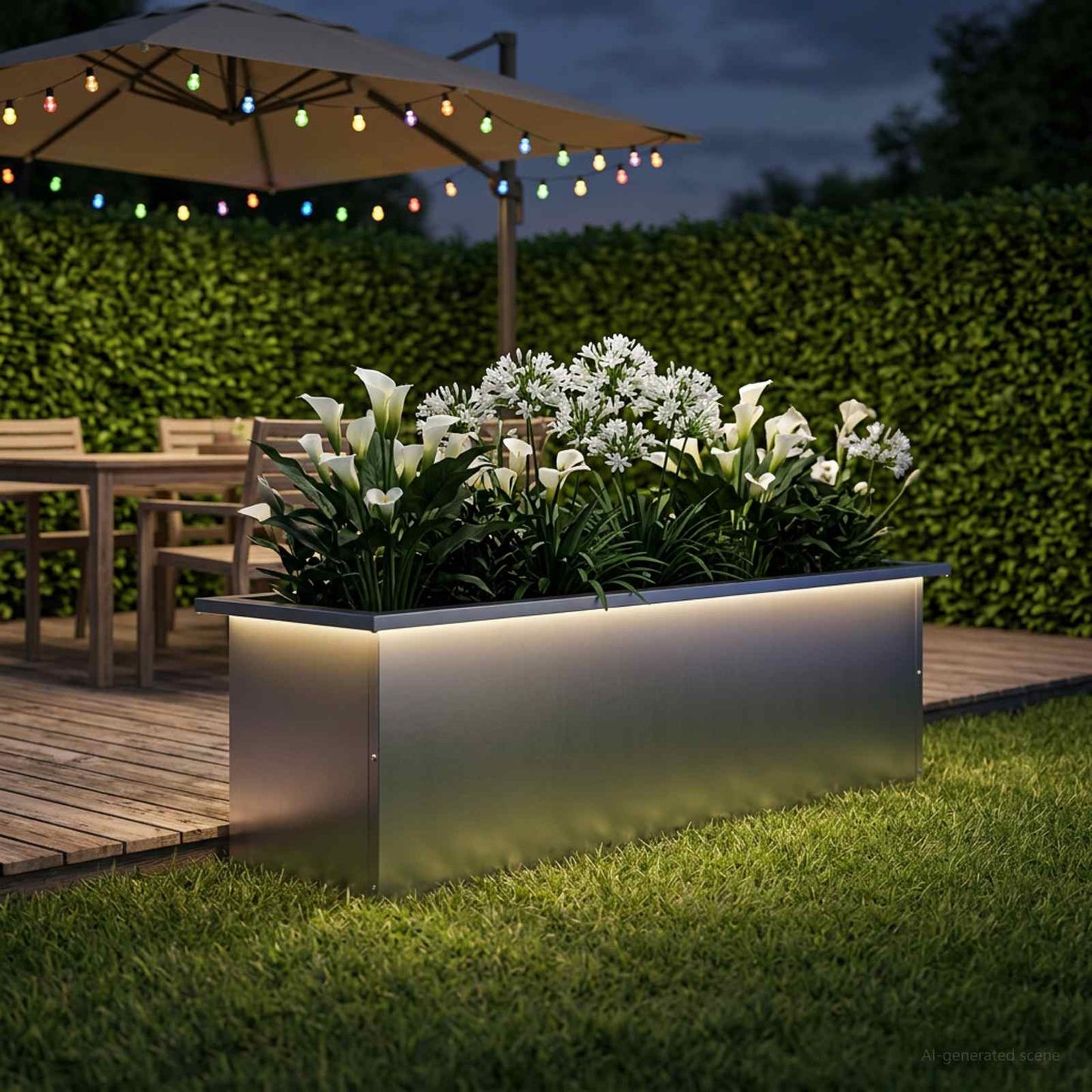 Sodo vazonas su LED Sidabrinė 30 x 100 x 30 cm