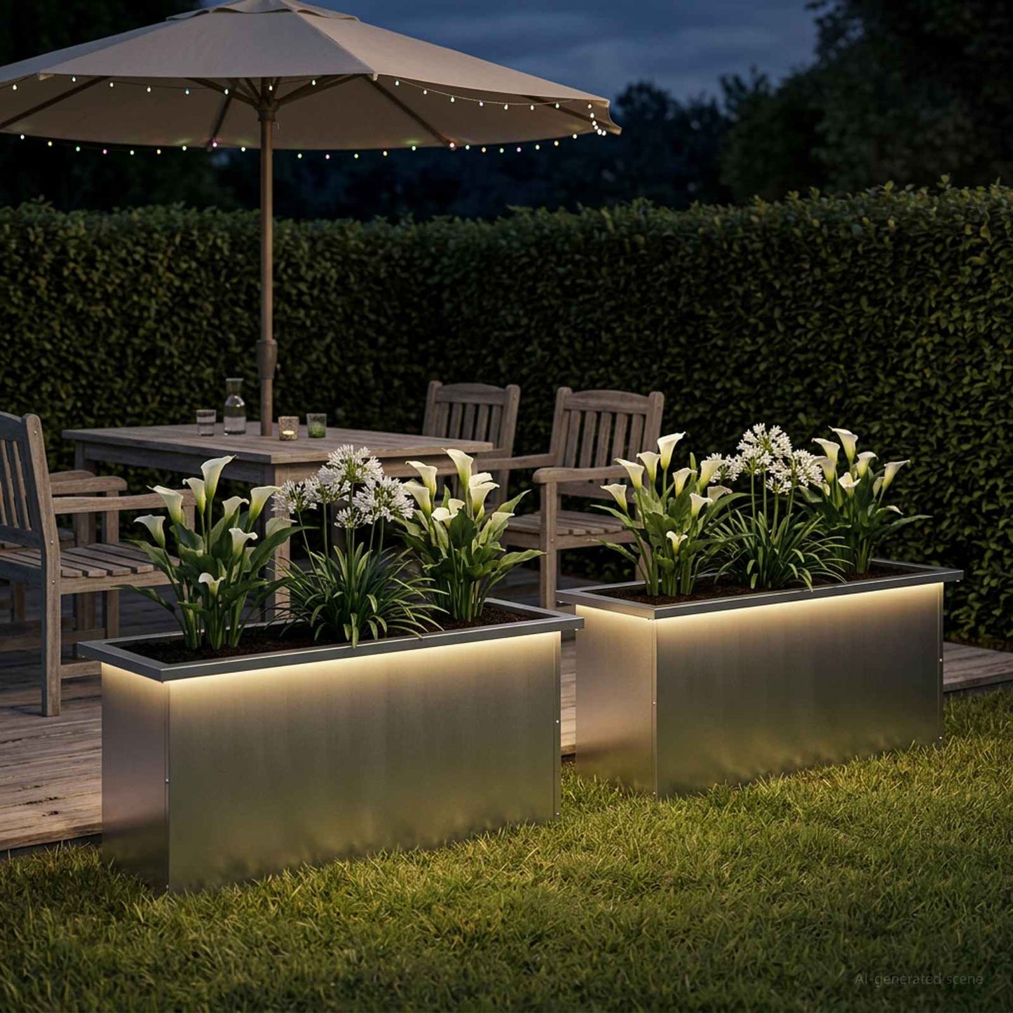 Sodo vazonas su LED 2 vnt. Sidabrinė 30 x 100 x 30 cm
