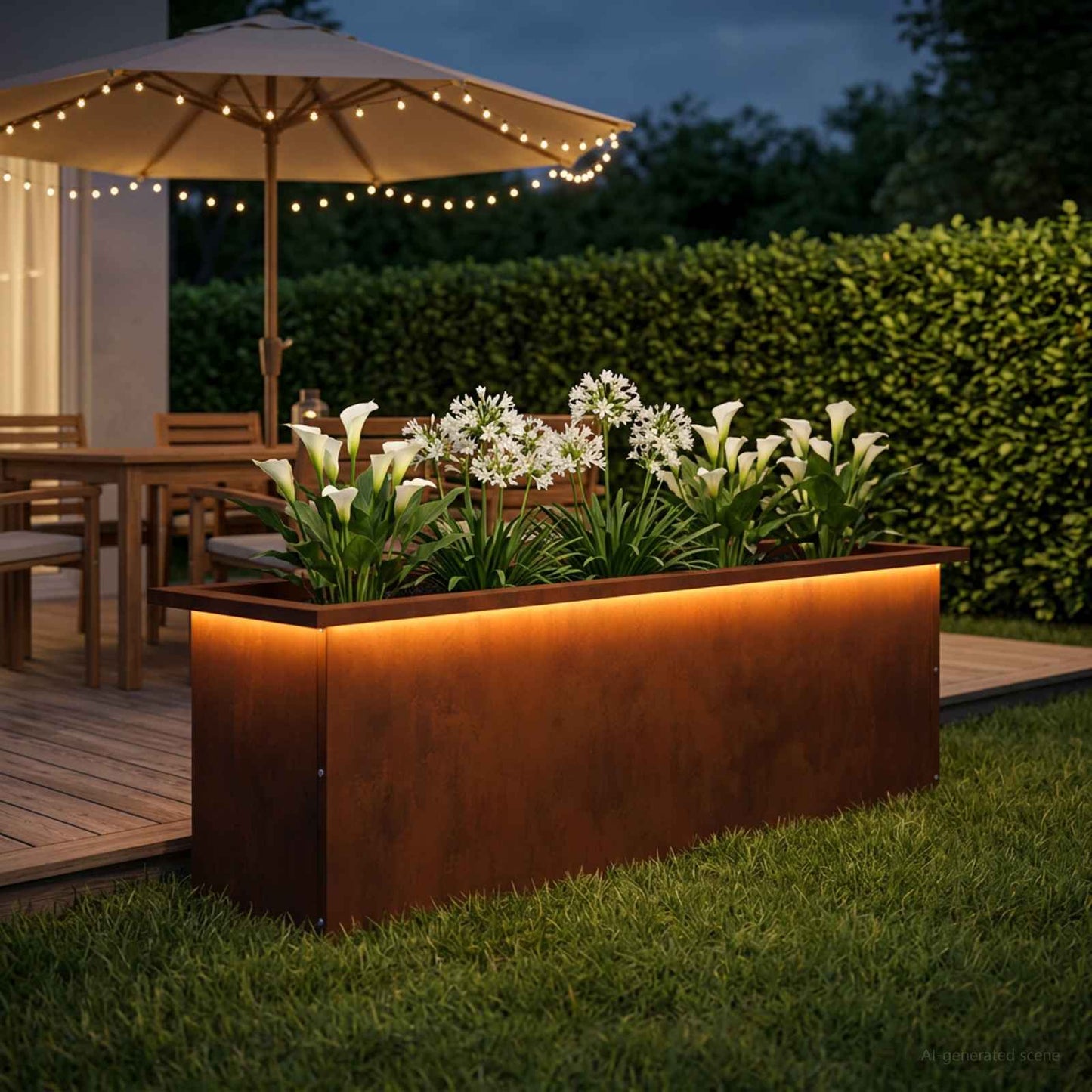 Sodo vazonas su LED Rūdijanti 30 x 100 x 30 cm
