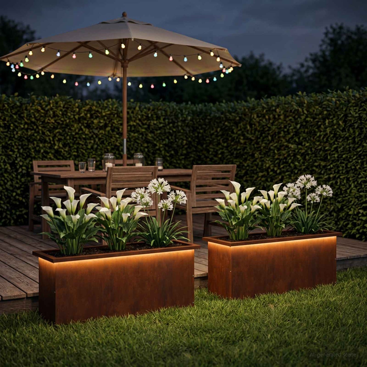 Sodo vazonas su LED 2 vnt. Rūdijanti 30 x 100 x 30 cm