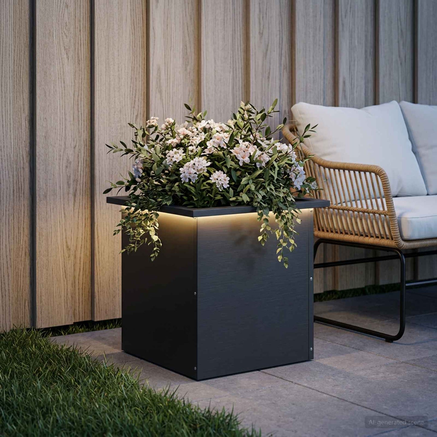 Sodo vazonas su LED Juoda 40 x 40 x 40 cm Plienas