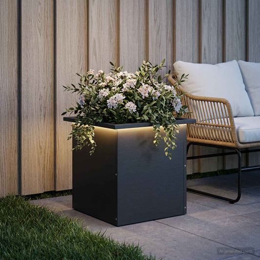 Sodo vazonas su LED Juoda 40 x 40 x 40 cm Plienas