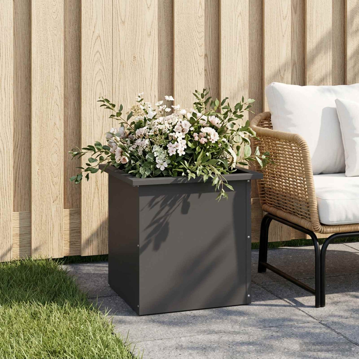 Sodo vazonas su LED Juoda 40 x 40 x 40 cm Plienas
