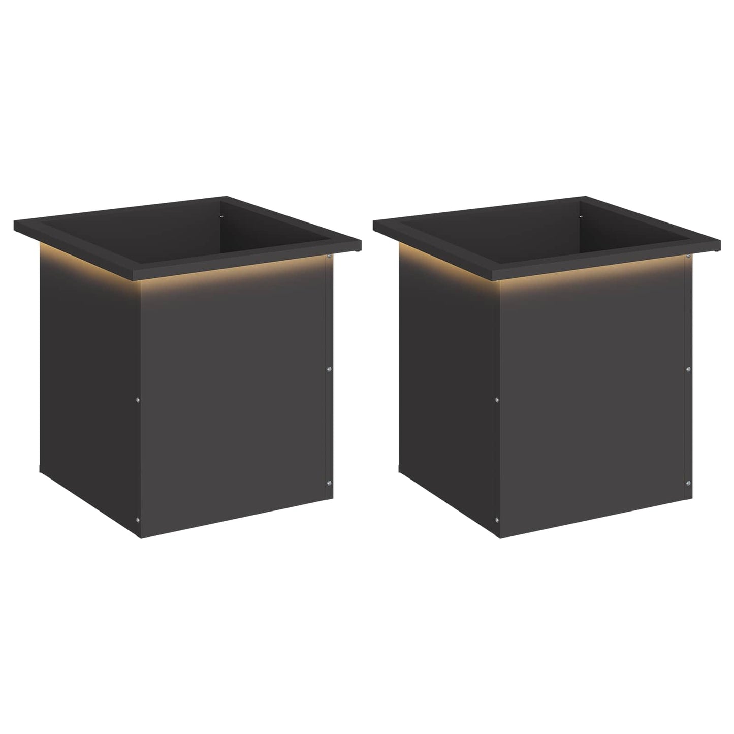 Sodo vazonas su LED 2 vnt. Juoda 40 x 40 x 40 cm Plienas