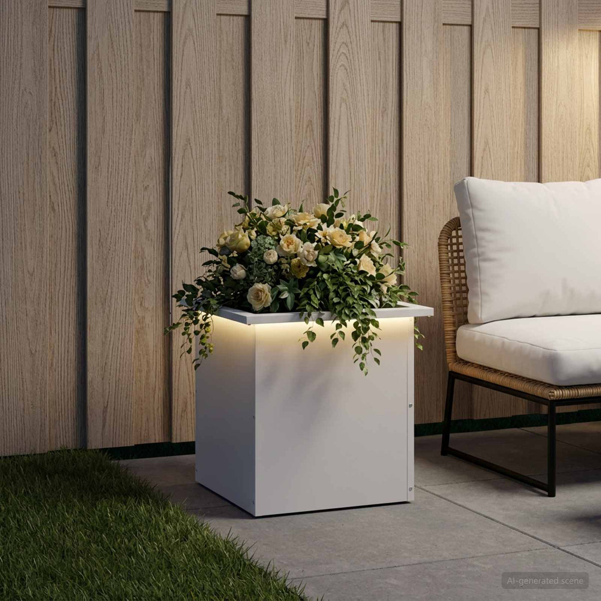 Sodo vazonas su LED Balta 40 x 40 x 40 cm Plienas
