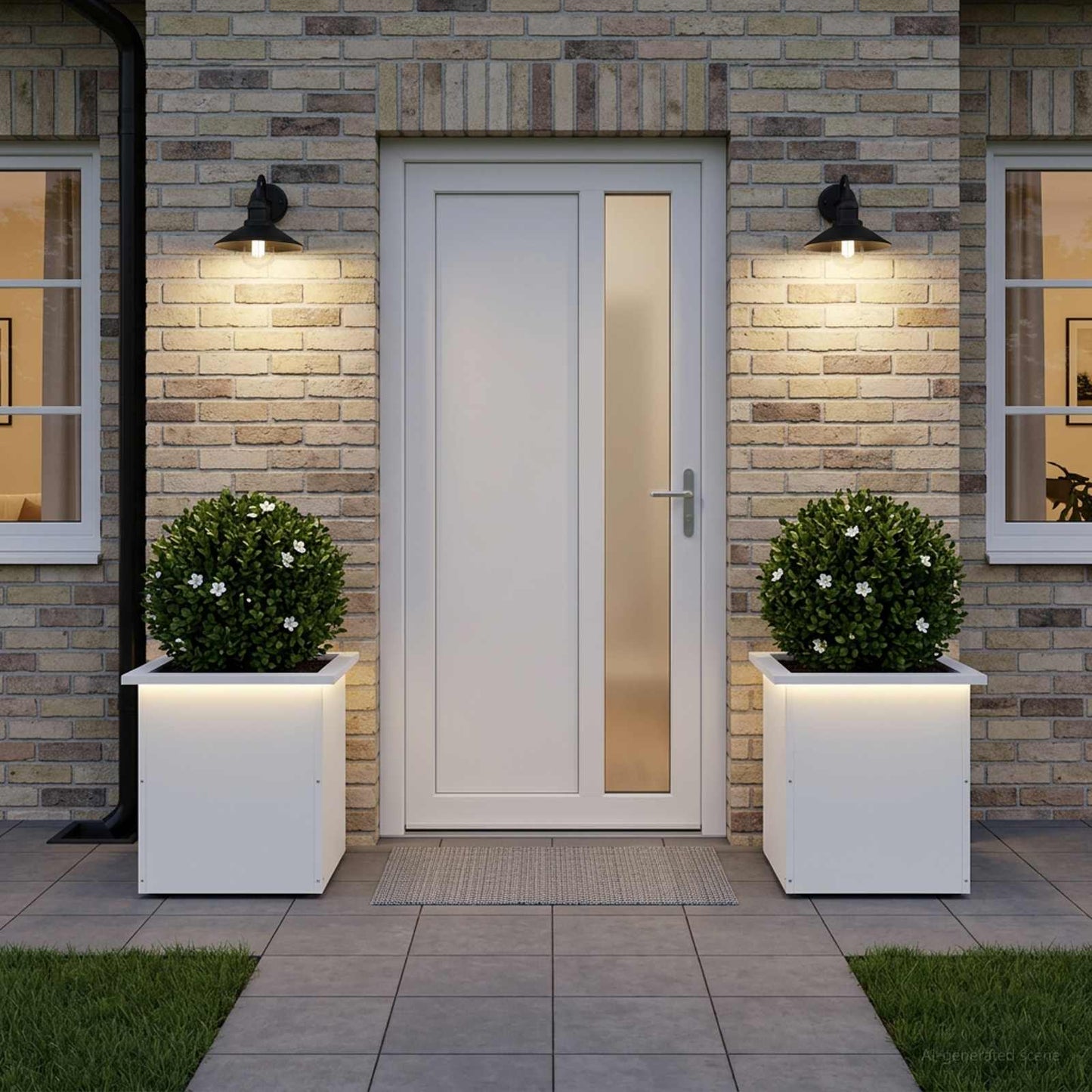 Sodo vazonas su LED 2 vnt. Balta 40 x 40 x 40 cm Plienas