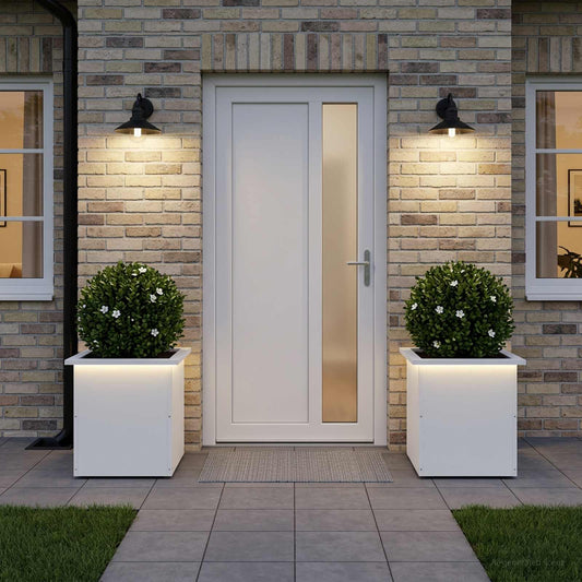 Sodo vazonas su LED 2 vnt. Balta 40 x 40 x 40 cm Plienas