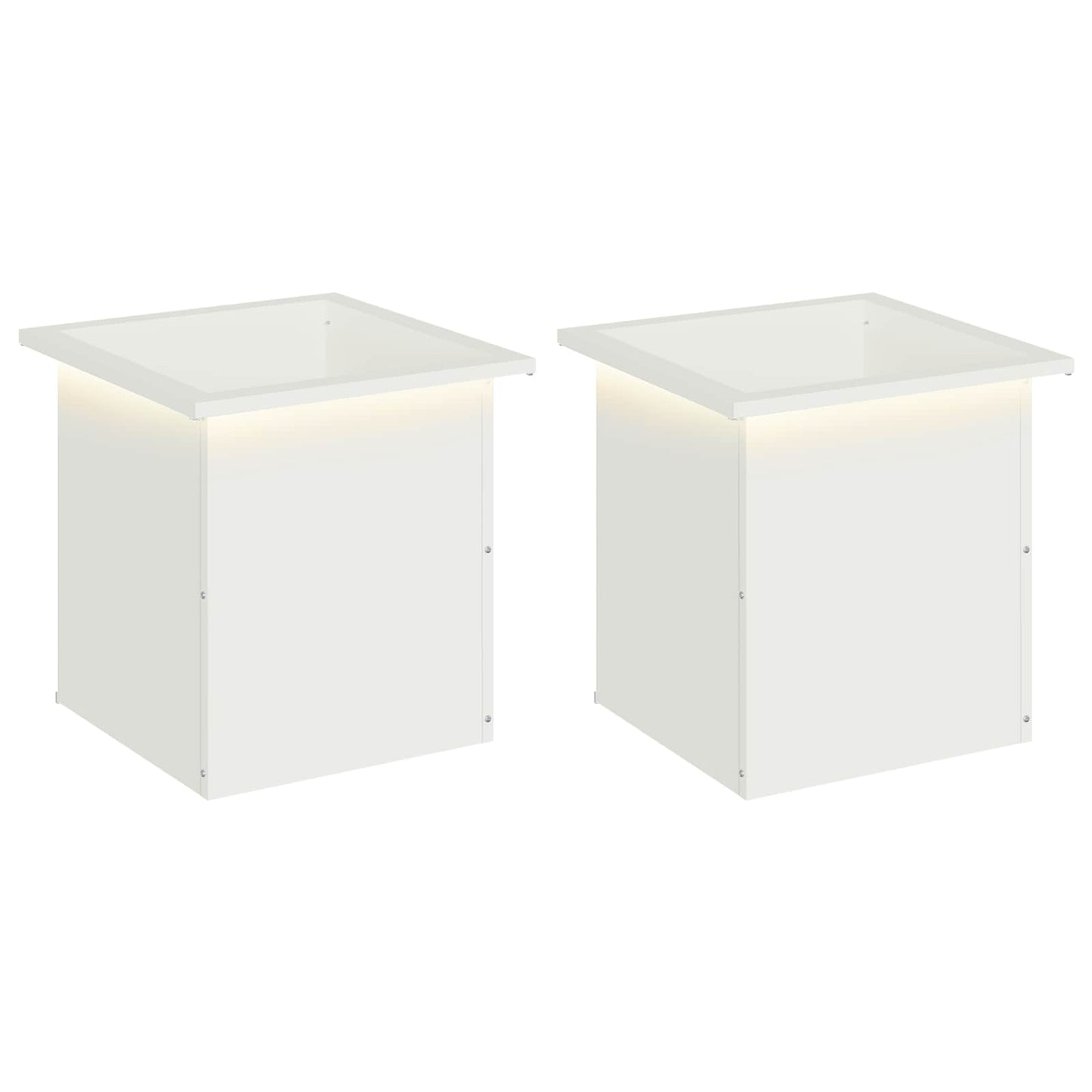 Sodo vazonas su LED 2 vnt. Balta 40 x 40 x 40 cm Plienas