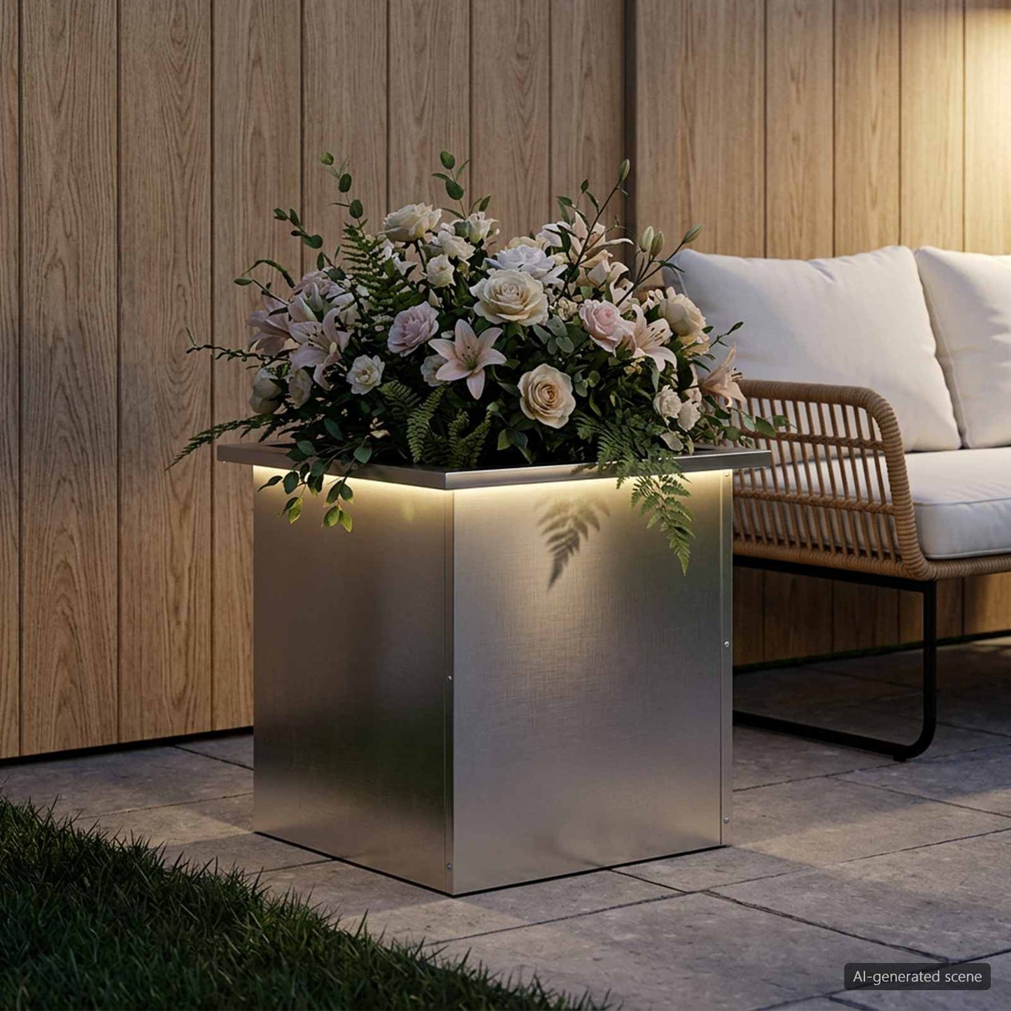 Sodo vazonas su LED Sidabrinė 40 x 40 x 40 cm