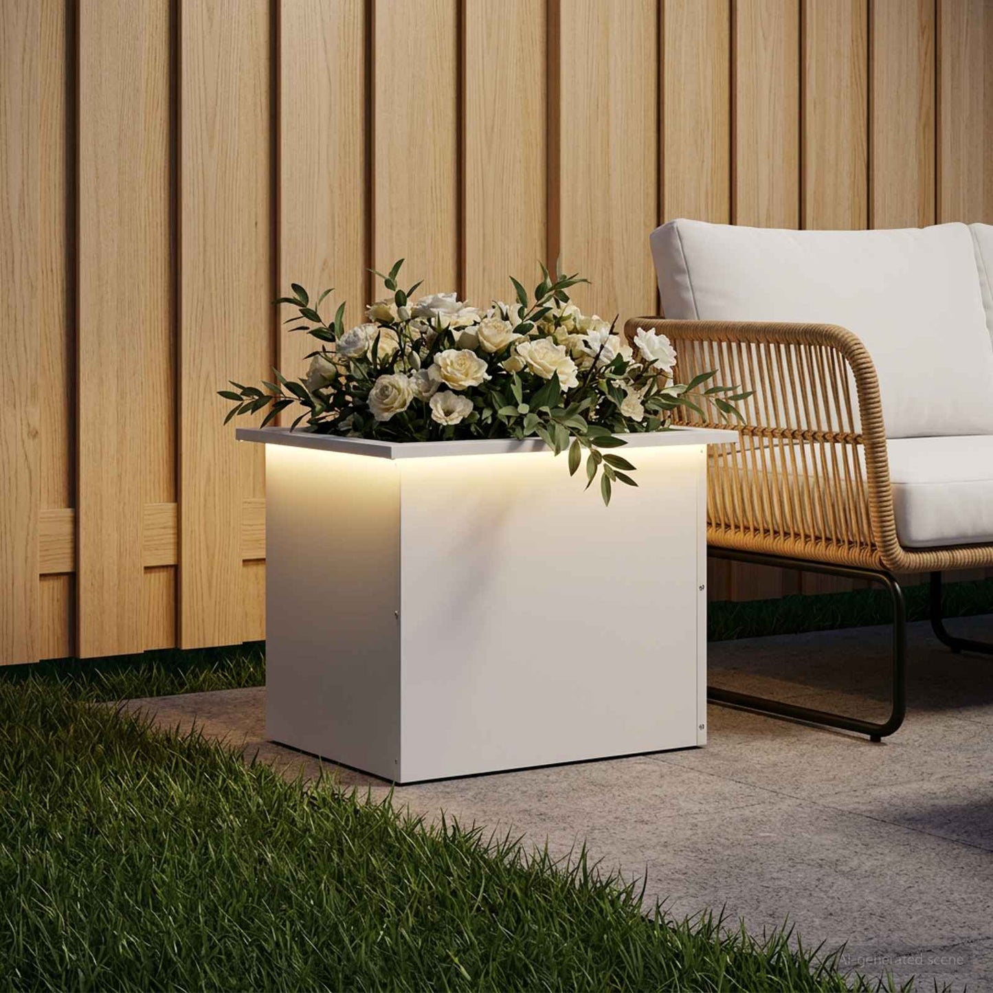 Sodo vazonas su LED Balta 40 x 60 x 40 cm Plienas