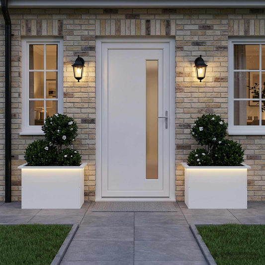 Sodo vazonas su LED 2 vnt. Balta 40 x 60 x 40 cm Plienas
