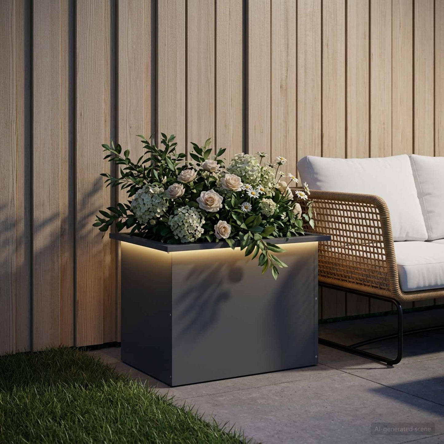 Sodo vazonas su LED Antracitas 40 x 60 x 40 cm Plienas