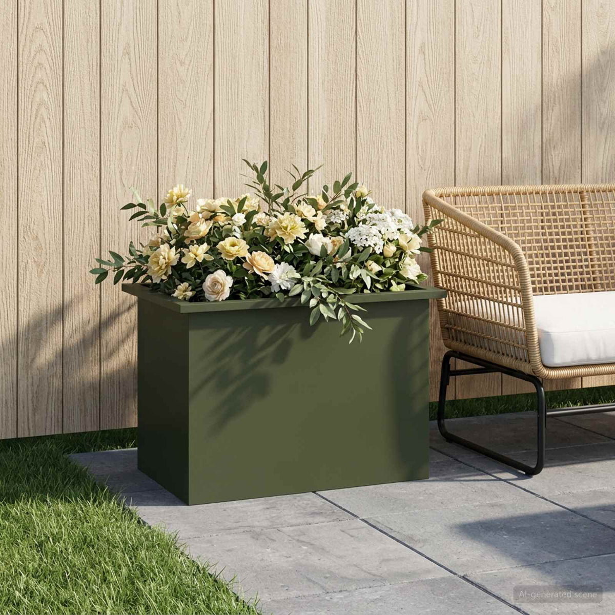 Sodo vazonas su LED Alyvuogių žalia 40 x 60 x 40 cm Plienas