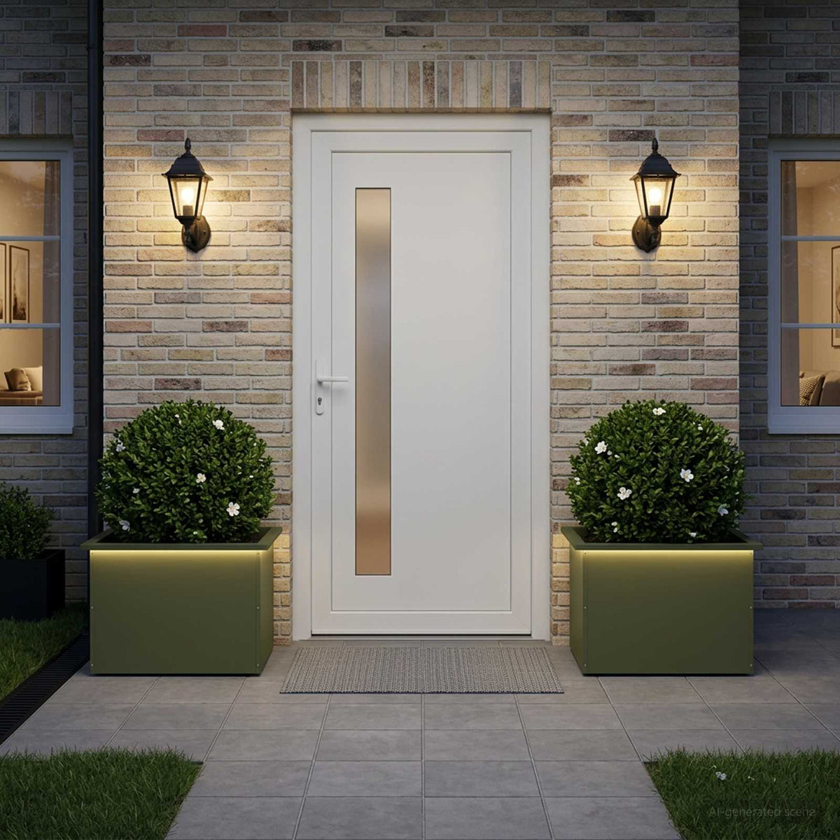 Sodo vazonas su LED 2 vnt. Alyvuogių žalia 40 x 60 x 40 cm