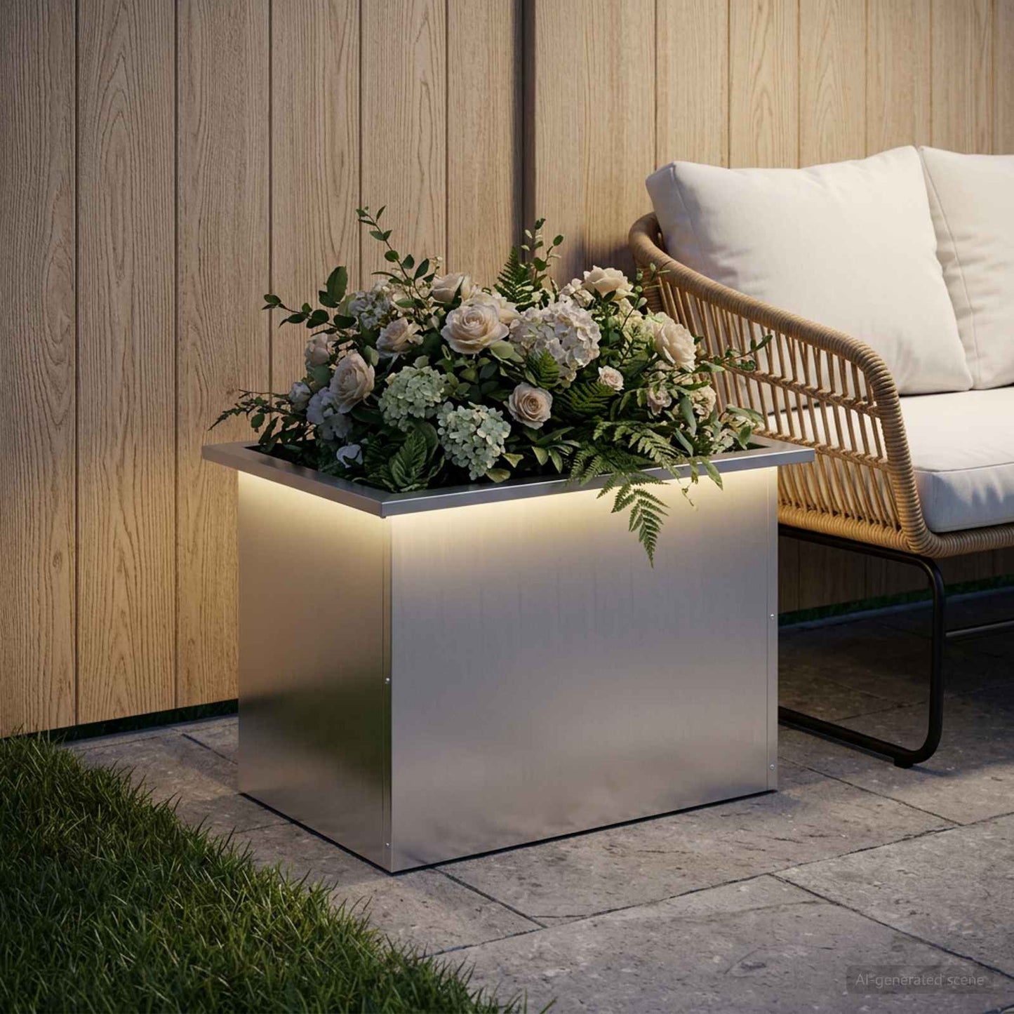 Sodo vazonas su LED Sidabrinė 40 x 60 x 40 cm