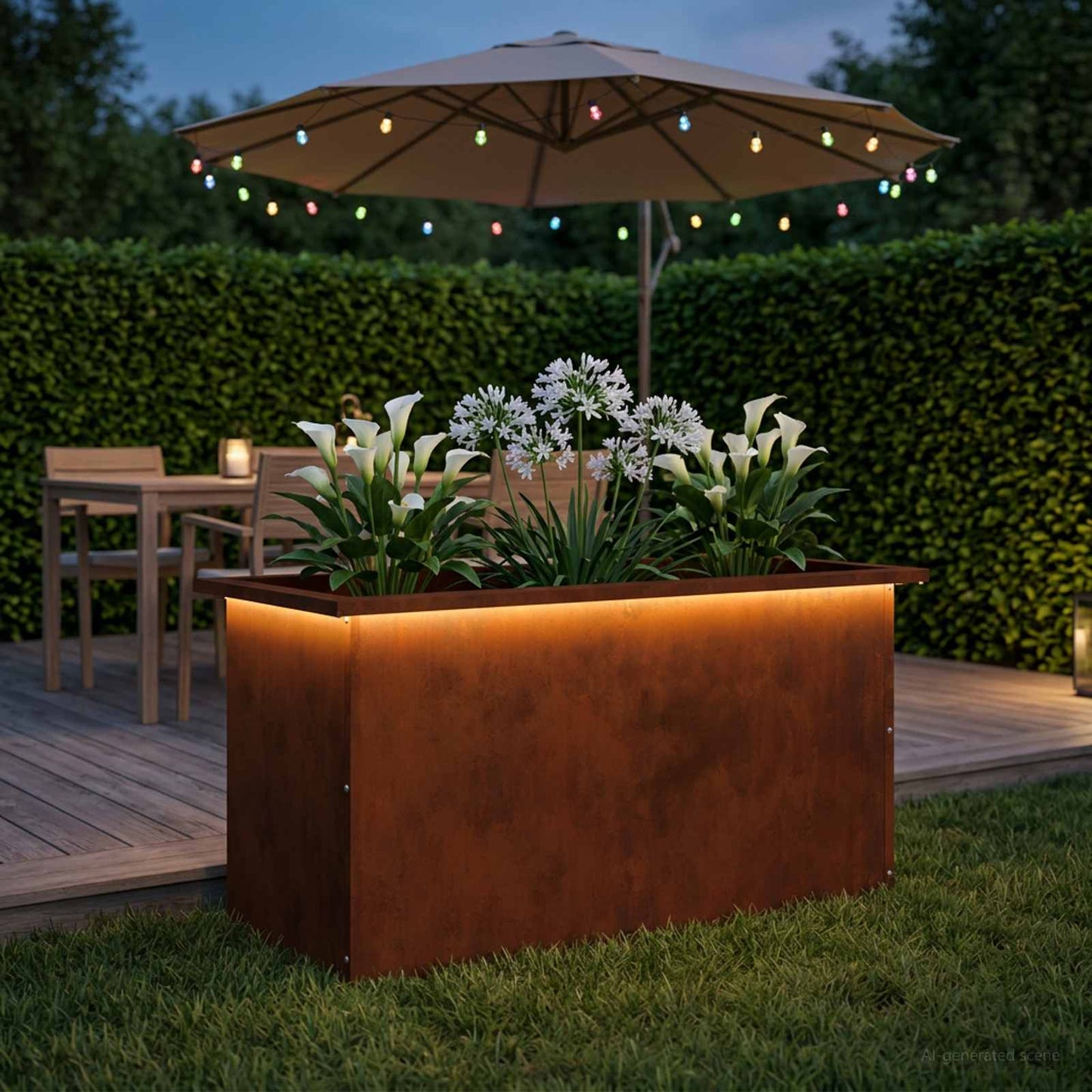 Sodo vazonas su LED Rūdijanti 40 x 80 x 40 cm