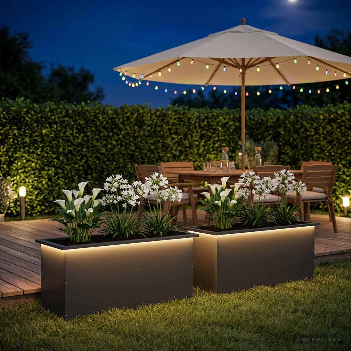 Sodo vazonas su LED 2 vnt. Juoda 40 x 100 x 40 cm Plienas