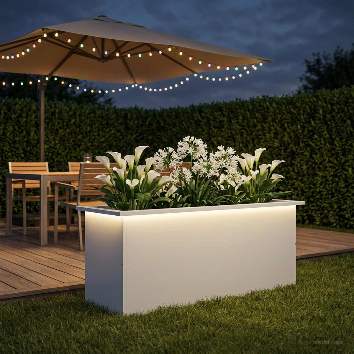Sodo vazonas su LED Balta 40 x 100 x 40 cm Plienas