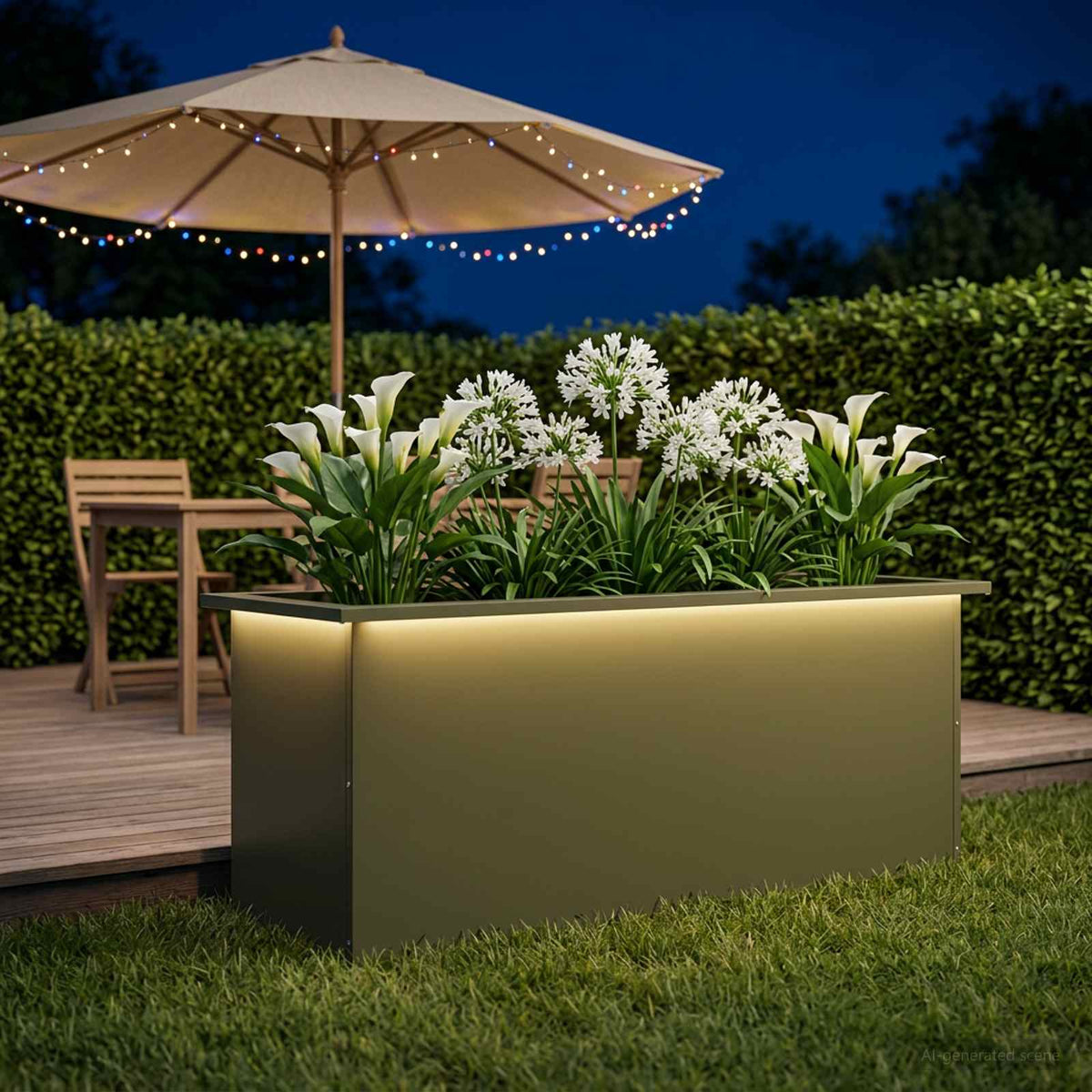 Sodo vazonas su LED Alyvuogių žalia 40 x 100 x 40 cm Plienas