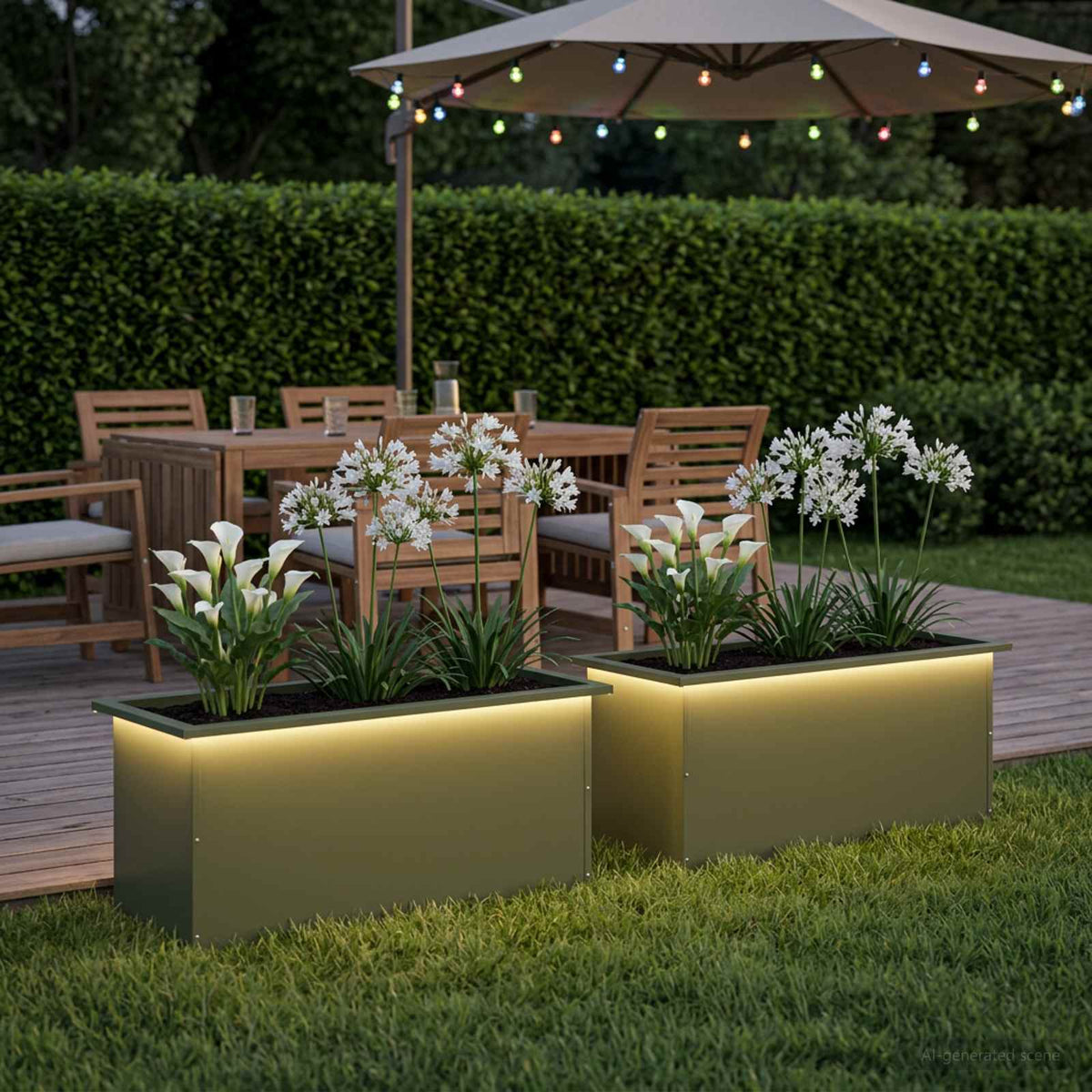 Sodo vazonas su LED 2 vnt. Alyvuogių žalia 40 x 100 x 40 cm