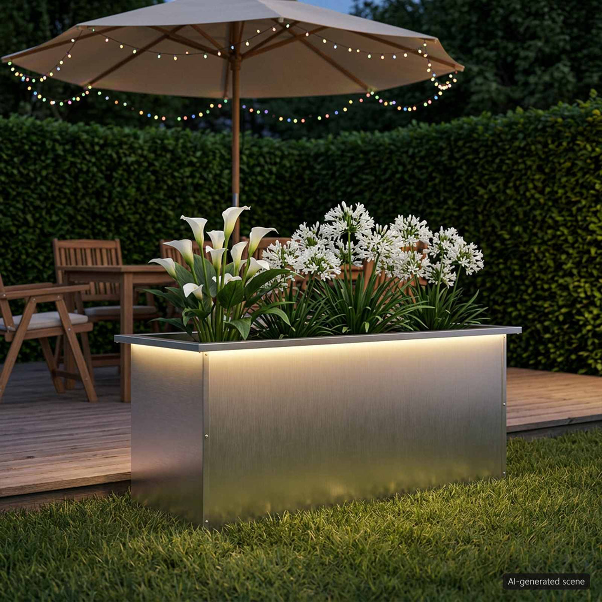 Sodo vazonas su LED Sidabrinė 40 x 100 x 40 cm