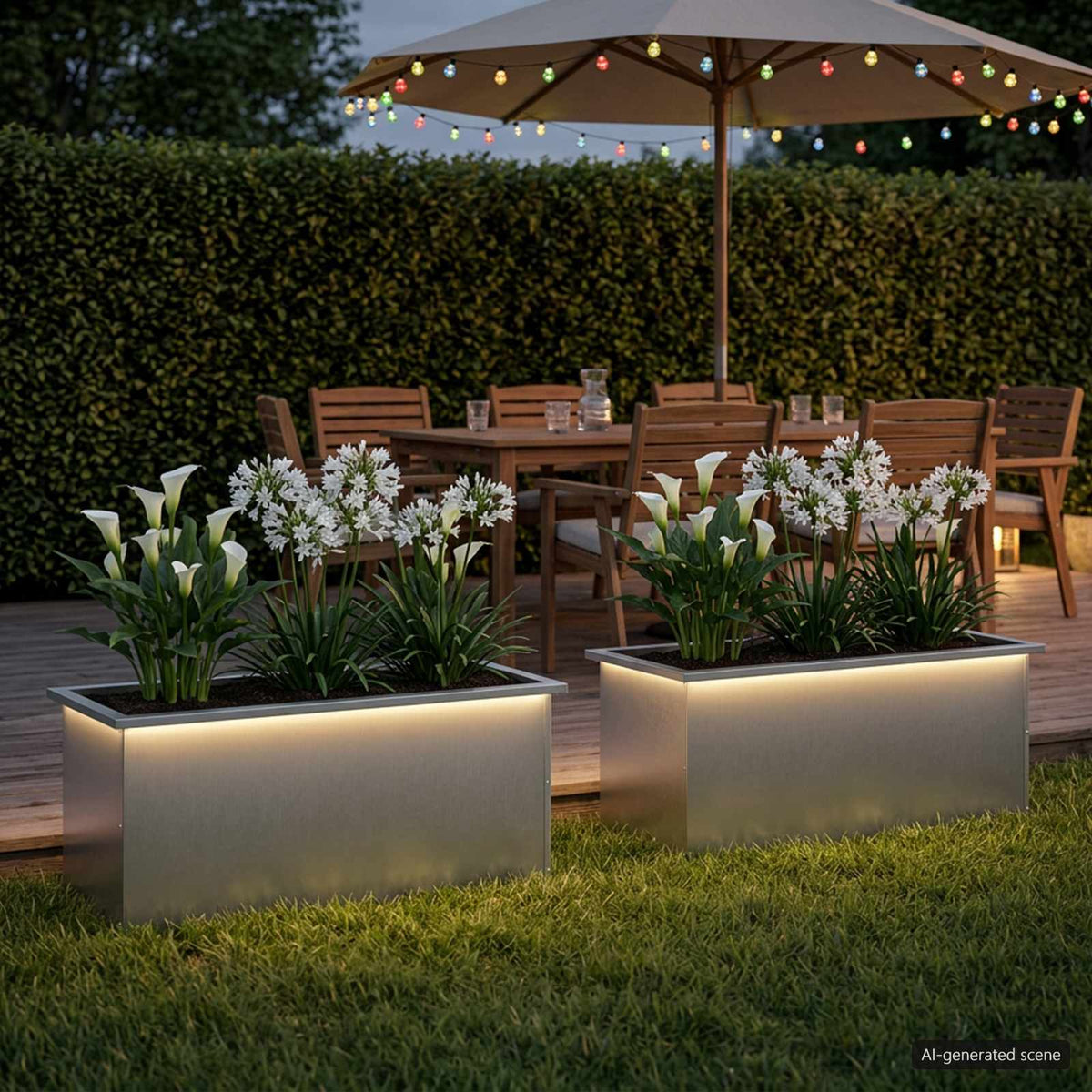 Sodo vazonas su LED 2 vnt. Sidabrinė 40 x 100 x 40 cm
