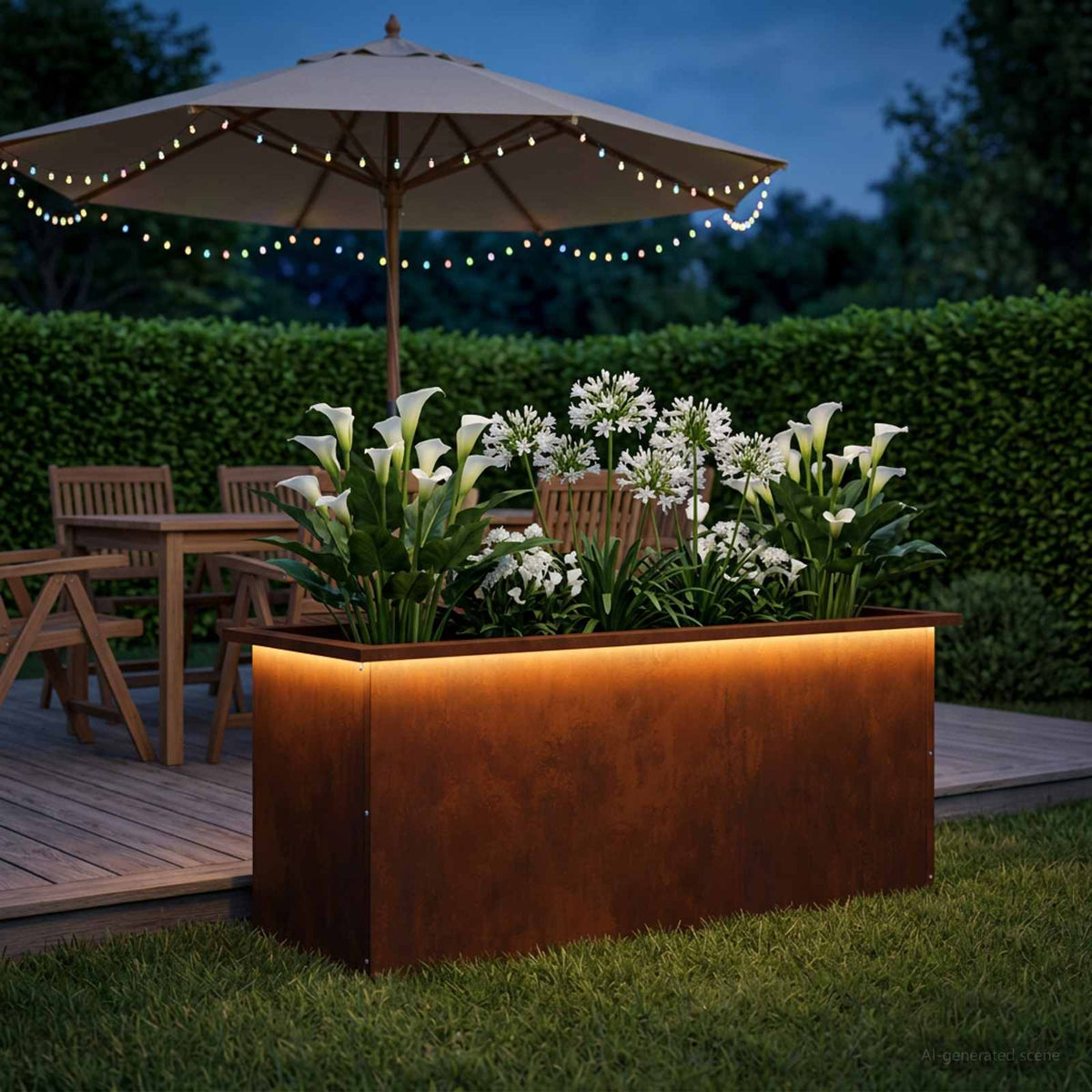 Sodo vazonas su LED Rūdijanti 40 x 100 x 40 cm