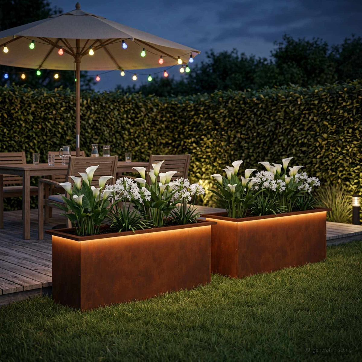 Sodo vazonas su LED 2 vnt. Rūdijanti 40 x 100 x 40 cm