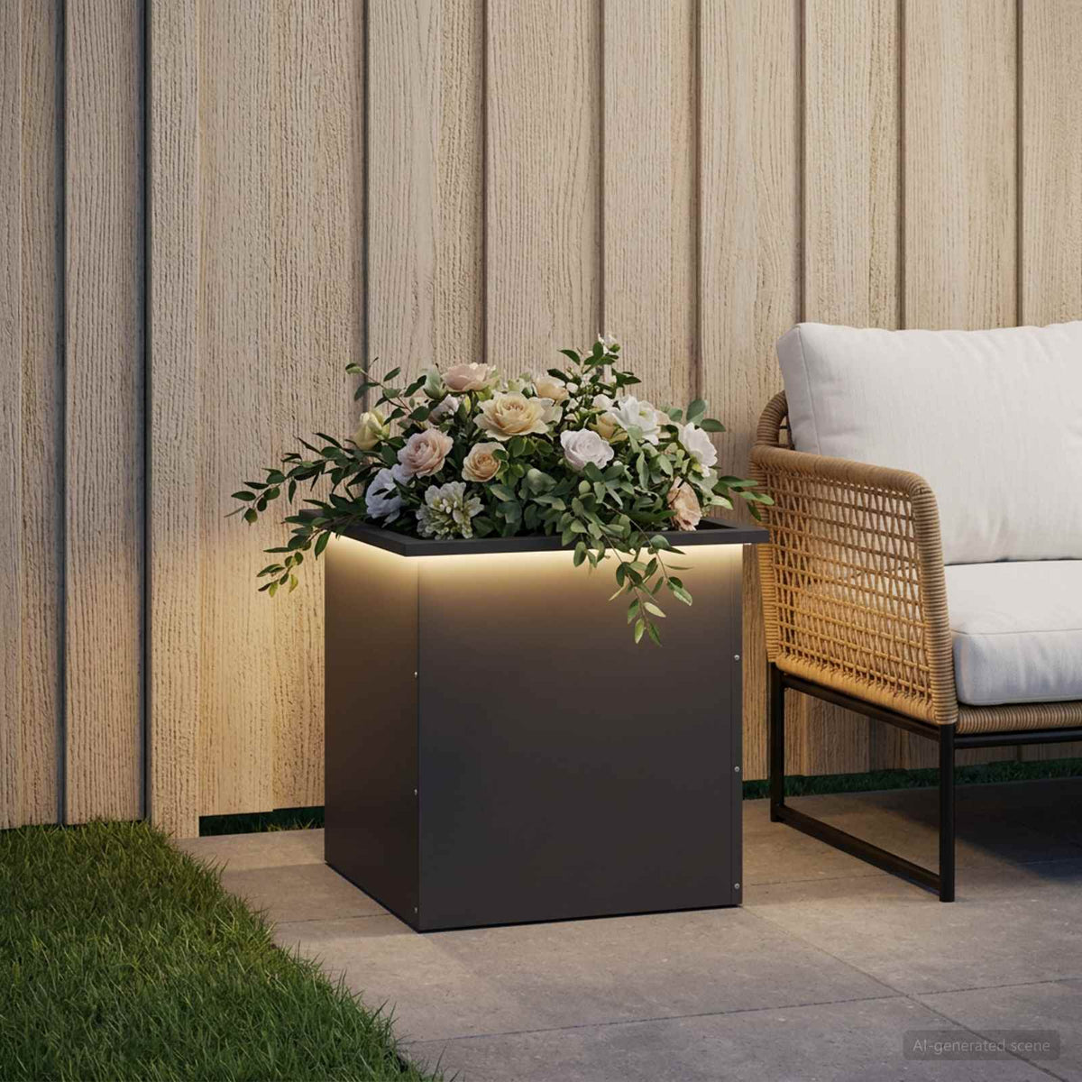 Sodo vazonas su LED Juoda 50 x 50 x 48 cm Plienas