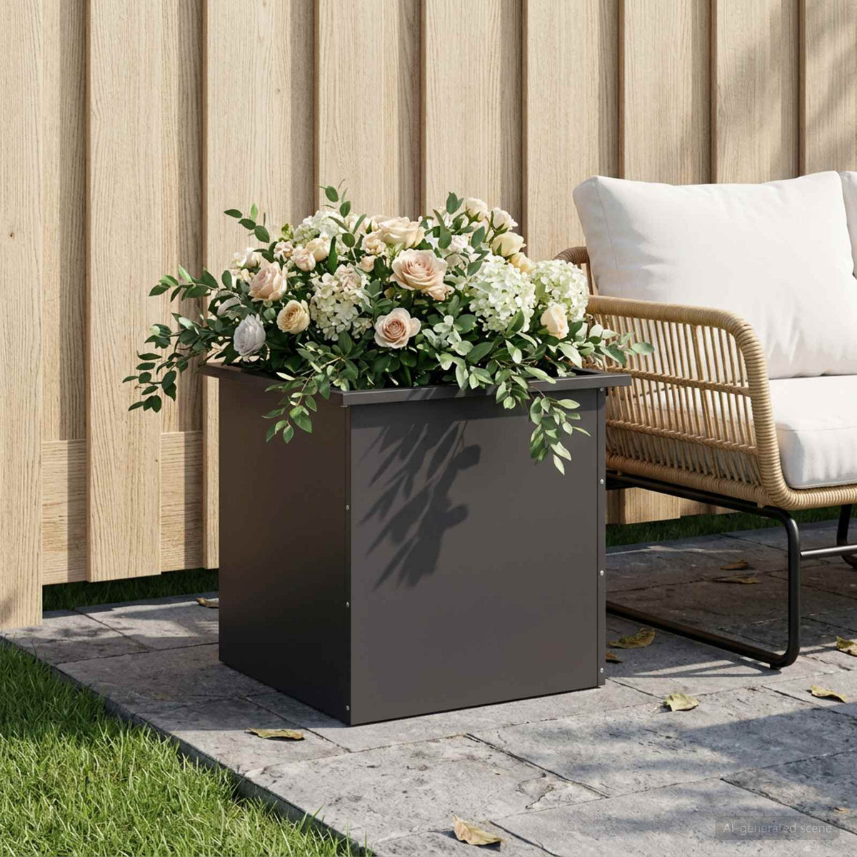 Sodo vazonas su LED Juoda 50 x 50 x 48 cm Plienas